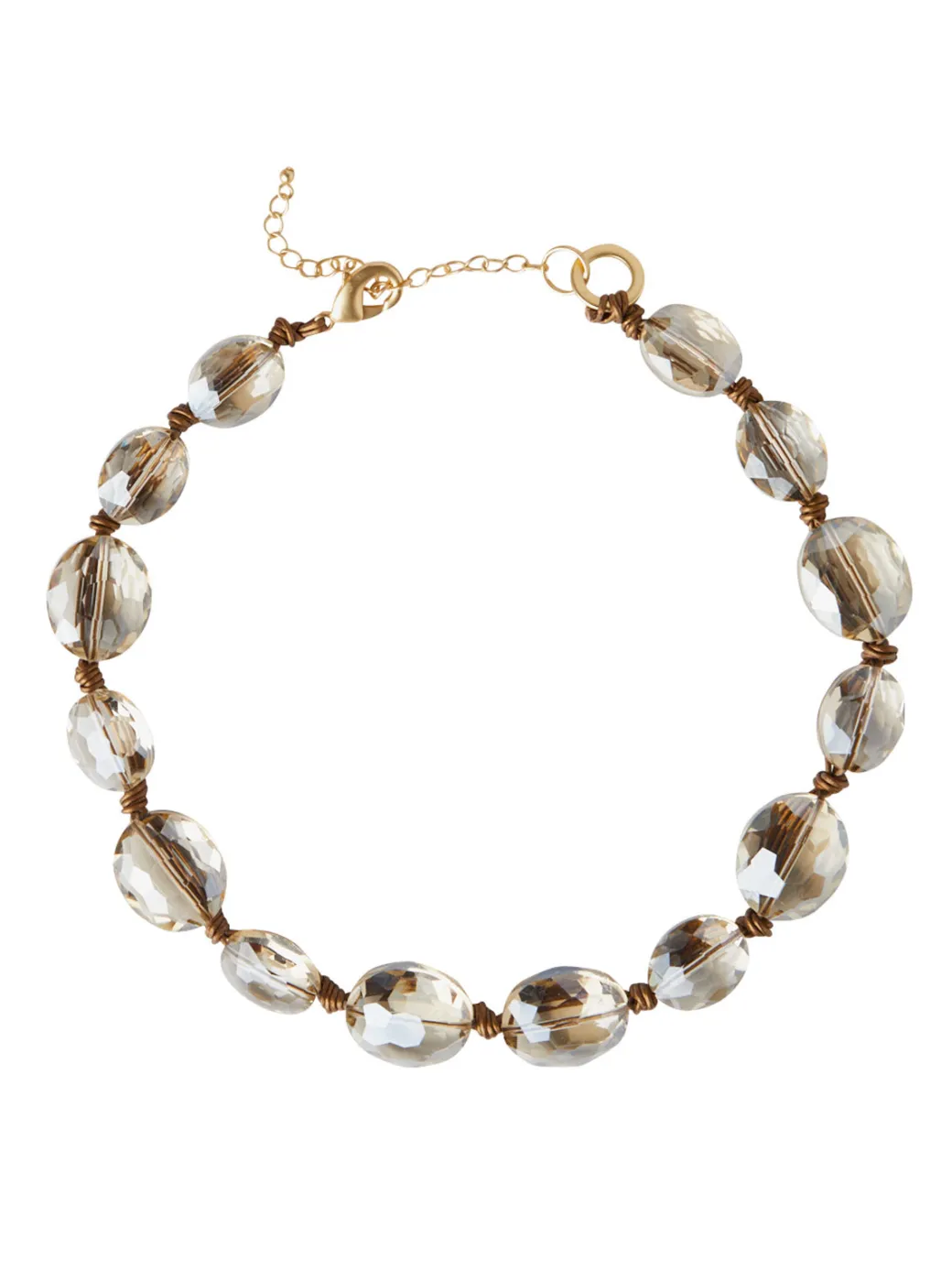 Champagne Crystal Woven Leather Necklace|Misook New