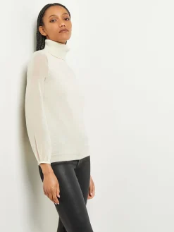 Chiffon Sleeve Cashmere Turtleneck|Misook Sale