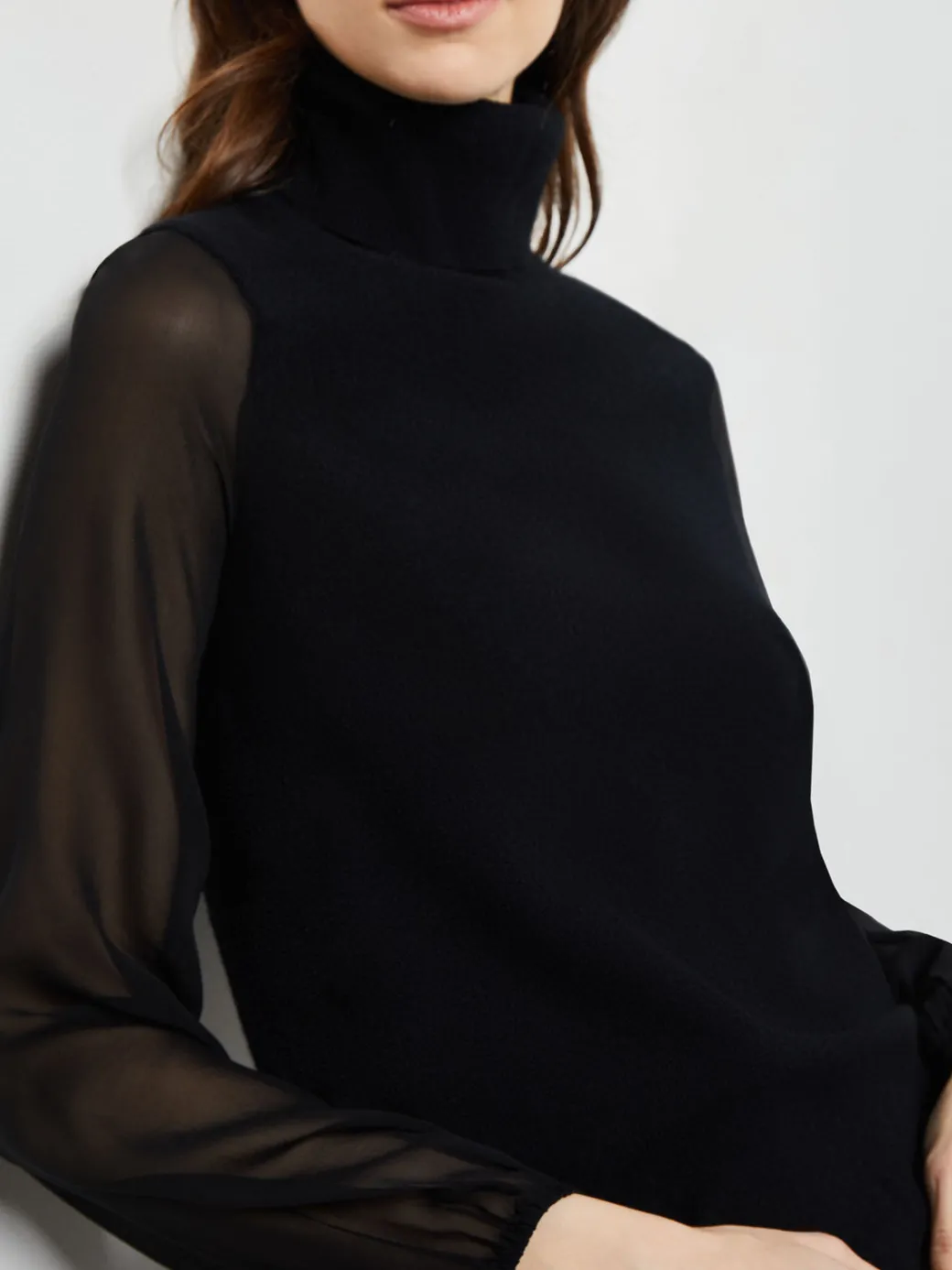 Chiffon Sleeve Cashmere Turtleneck|Misook Sale