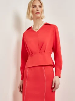 Collared Surplice Neck Blouse - Peplum Woven|Misook Hot