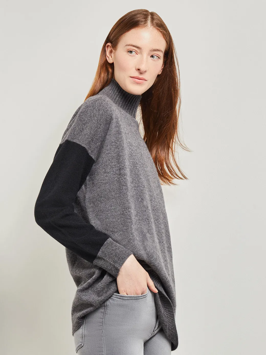 Colorblock Cashmere Turtleneck Tunic|Misook New
