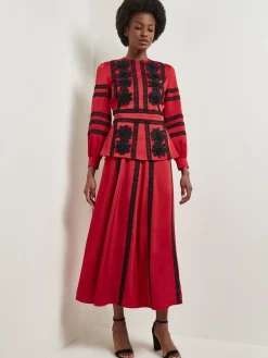 Crepe de Chine Floral Lace Peplum Blouse|Misook Hot