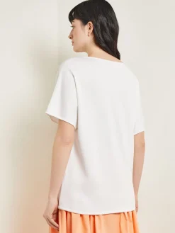 Dolman Sleeve Boat Neck Tunic - Cotton Floral Panel Soft Knit|Misook Fashion