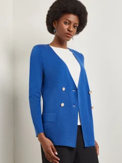 Double Breasted Open Neck Knit Jacket|Misook Clearance