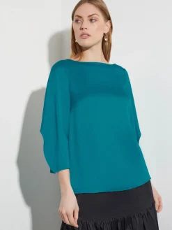 Draped Sleeve Crepe de Chine Blouse|Misook Clearance