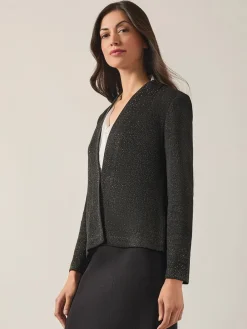 Embellished Lurex Open Neck Jacket|Misook Hot