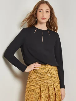 Embellished Neckline Blouse - Crepe De Chine|Misook Online