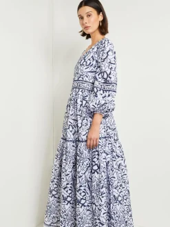 Embroidered Floral Cotton Maxi Dress|Misook Hot