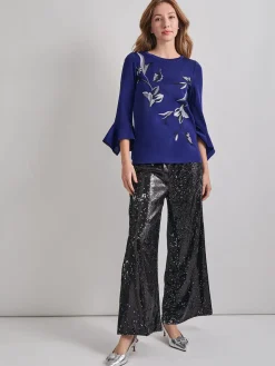 Embroidered Floral Knit Blouse|Misook Best