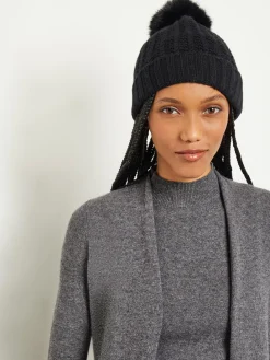 Faux Fur Pom Pom Cashmere Hat|Misook Best