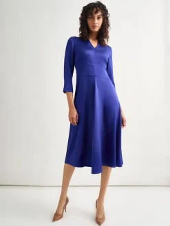 Fit-and-Flare Crepe de Chine Midi Dress|Misook New