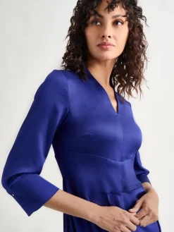 Fit-and-Flare Crepe de Chine Midi Dress|Misook New