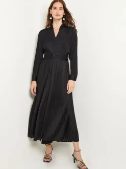 Fit-and-Flare Pleated Woven Maxi Dress|Misook Discount