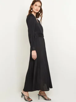Fit-and-Flare Pleated Woven Maxi Dress|Misook Discount
