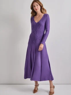 Fit-and-Flare Raised Geometric Recycled Knit Maxi Dress|Misook Fashion