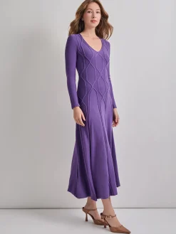 Fit-and-Flare Raised Geometric Recycled Knit Maxi Dress|Misook Fashion