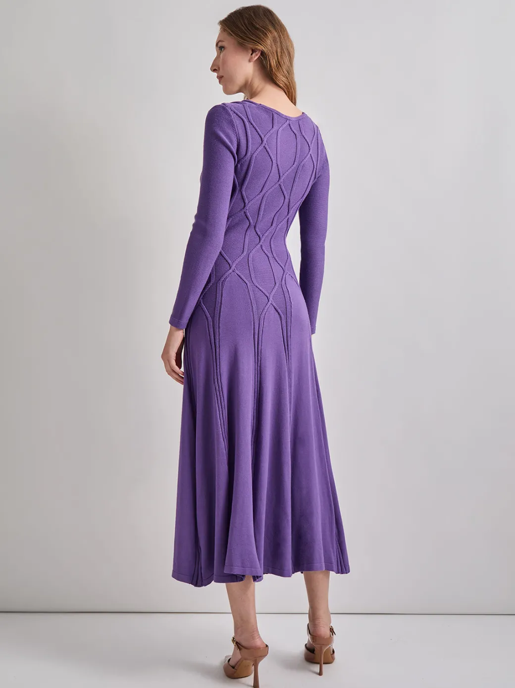 Fit-and-Flare Raised Geometric Recycled Knit Maxi Dress|Misook Fashion