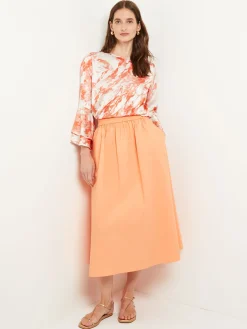 Flounce Sleeve Blouse - Jewel Neck Print Crepe de Chine|Misook Outlet