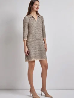 Fringe Trim Intarsia Knit Shift Dress|Misook Sale