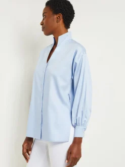 Funnel Neck Belted Cotton Blouse|Misook Online