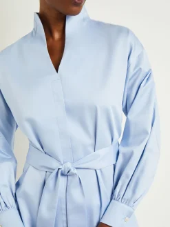 Funnel Neck Belted Cotton Blouse|Misook Online