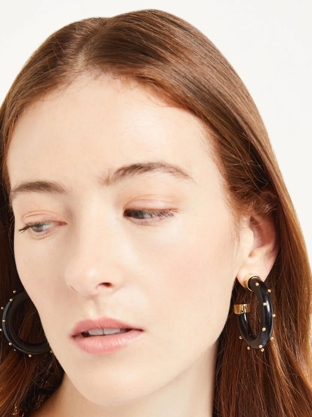 Gold & Black Resin Hoop Earrings|Misook Fashion