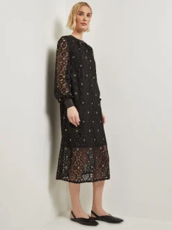 Gold Grommet Laced Shift Midi Dress|Misook Fashion