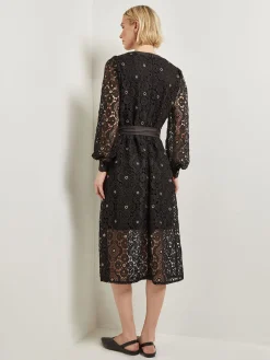 Gold Grommet Laced Shift Midi Dress|Misook Fashion