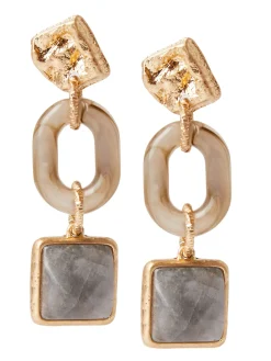 Hammered Warm 18K Gold Olive Resin & Sage Bead Drop Earrings|Misook Hot