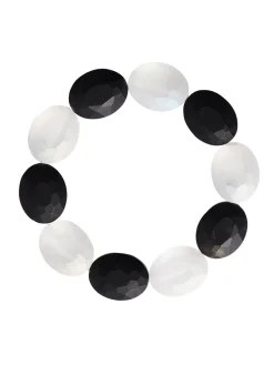 Handmade Matte Black & White Crystal Stretch Bracelet|Misook Best
