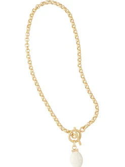 Handmade White Magnesite Pendant Toggle Chain Necklace|Misook Best