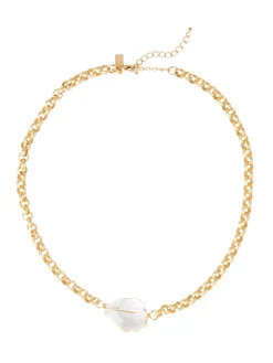 Handmade Wire Wrapped Crystal Nugget Matte Gold Rolo Chain Necklace|Misook Fashion