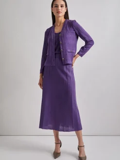 Heritage Fit Braided Trim Tonal Zig-Zag Knit Cardigan|Misook Outlet