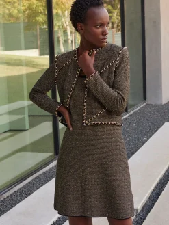 Heritage Fit Curbed Chain Trim Lurex Knit Jacket|Misook Hot