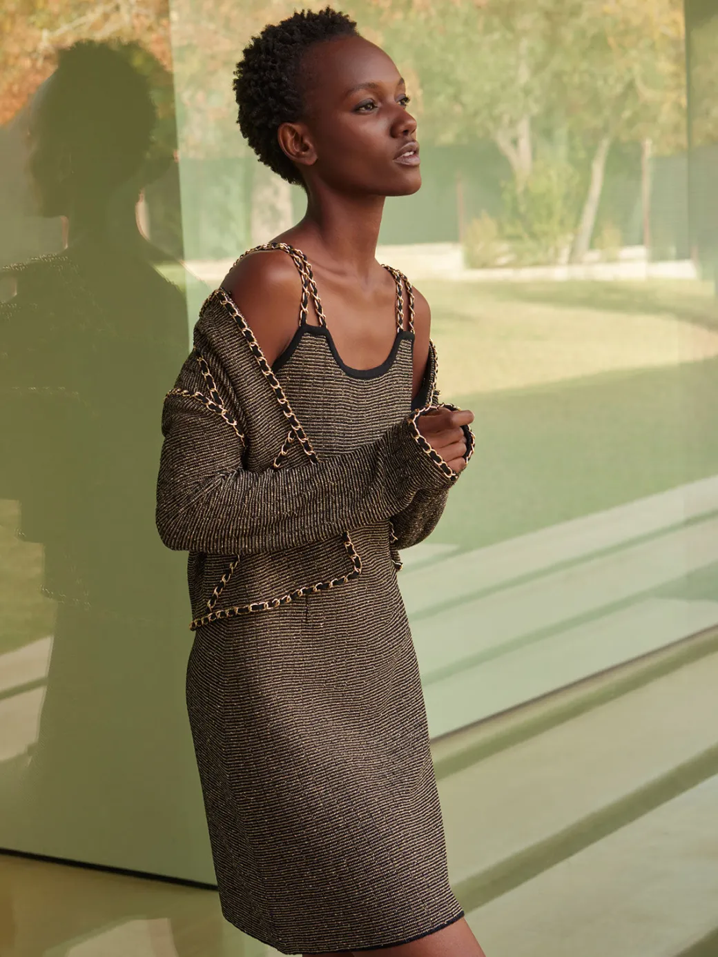 Heritage Fit Curbed Chain Trim Lurex Knit Jacket|Misook Hot