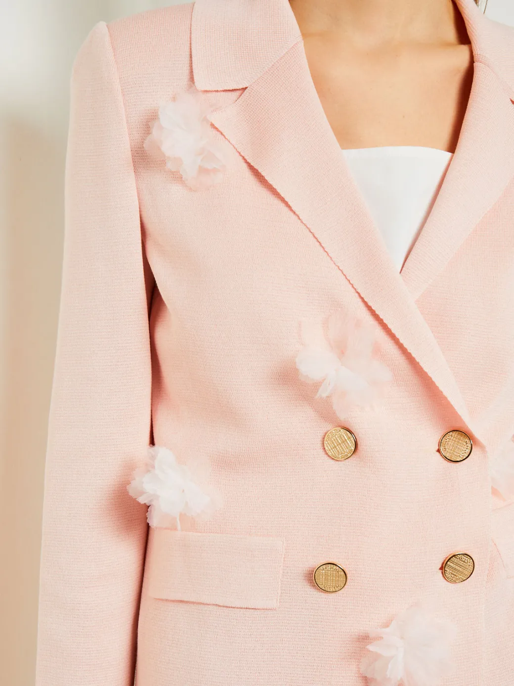 Heritage Fit Double Breasted Jacket - Floral Applique Knit|Misook Online