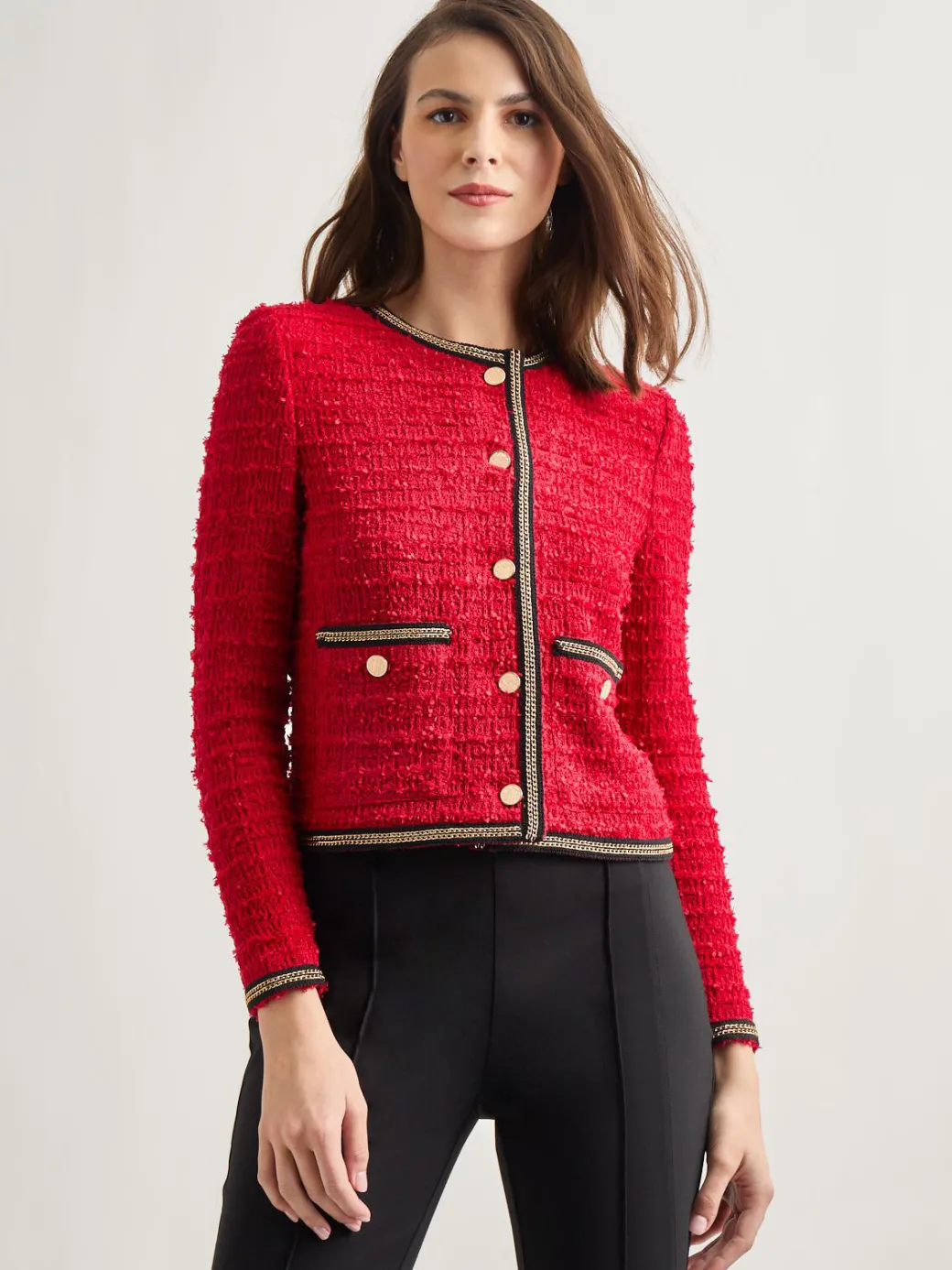 Heritage Fit Double Chain Trim Eyelash Knit Jacket|Misook Sale