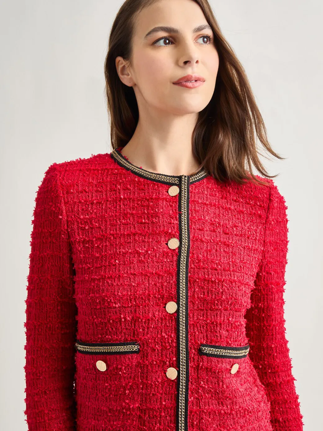 Heritage Fit Double Chain Trim Eyelash Knit Jacket|Misook Sale