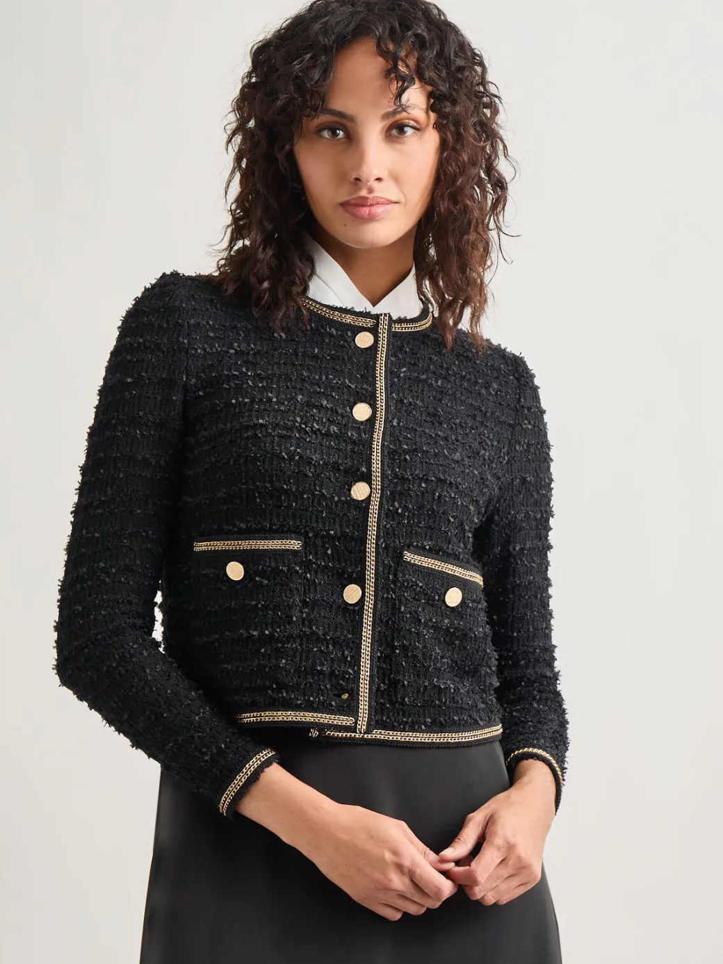Heritage Fit Double Chain Trim Eyelash Knit Jacket|Misook Online