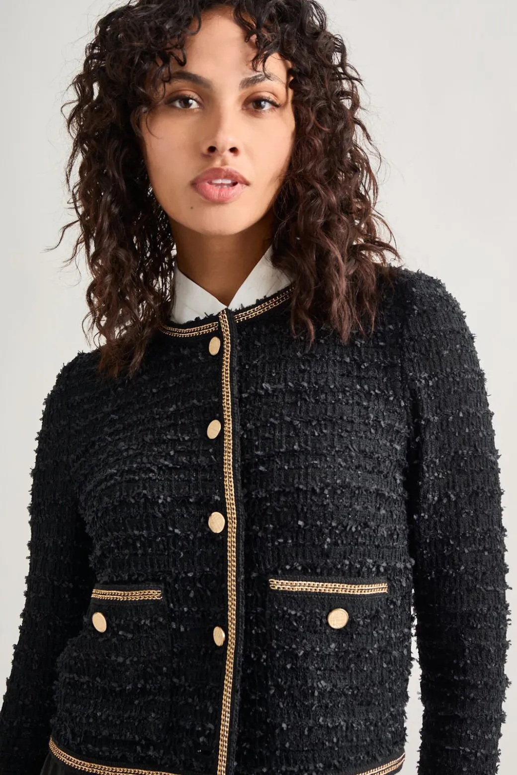 Heritage Fit Double Chain Trim Eyelash Knit Jacket|Misook Online