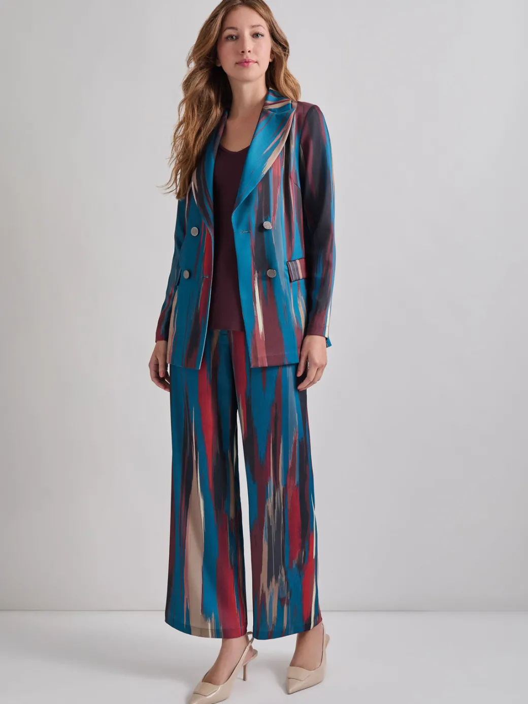 Heritage Fit Double-Breasted Brushstroke Woven Blazer|Misook New