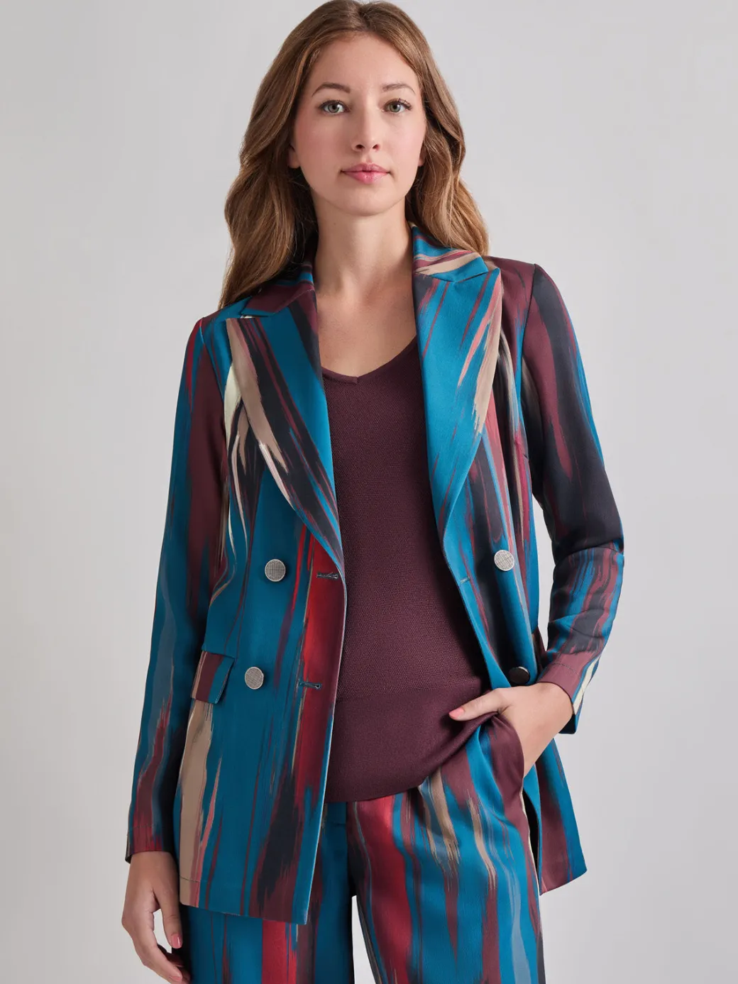 Heritage Fit Double-Breasted Brushstroke Woven Blazer|Misook New