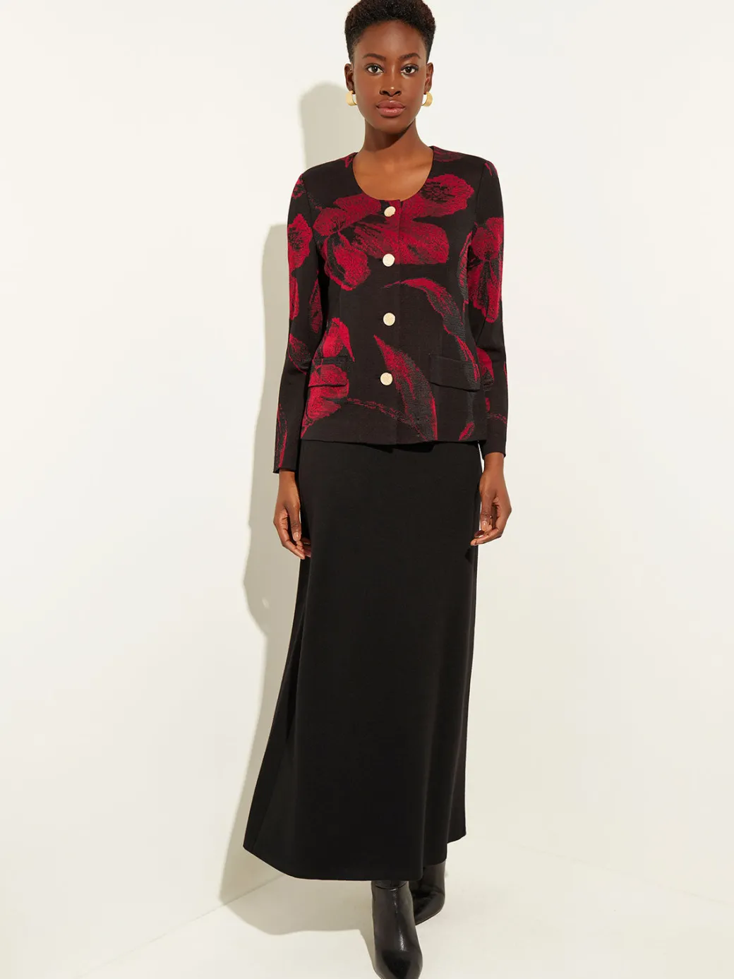 Heritage Fit Floral Button-Front Knit Jacket|Misook Hot