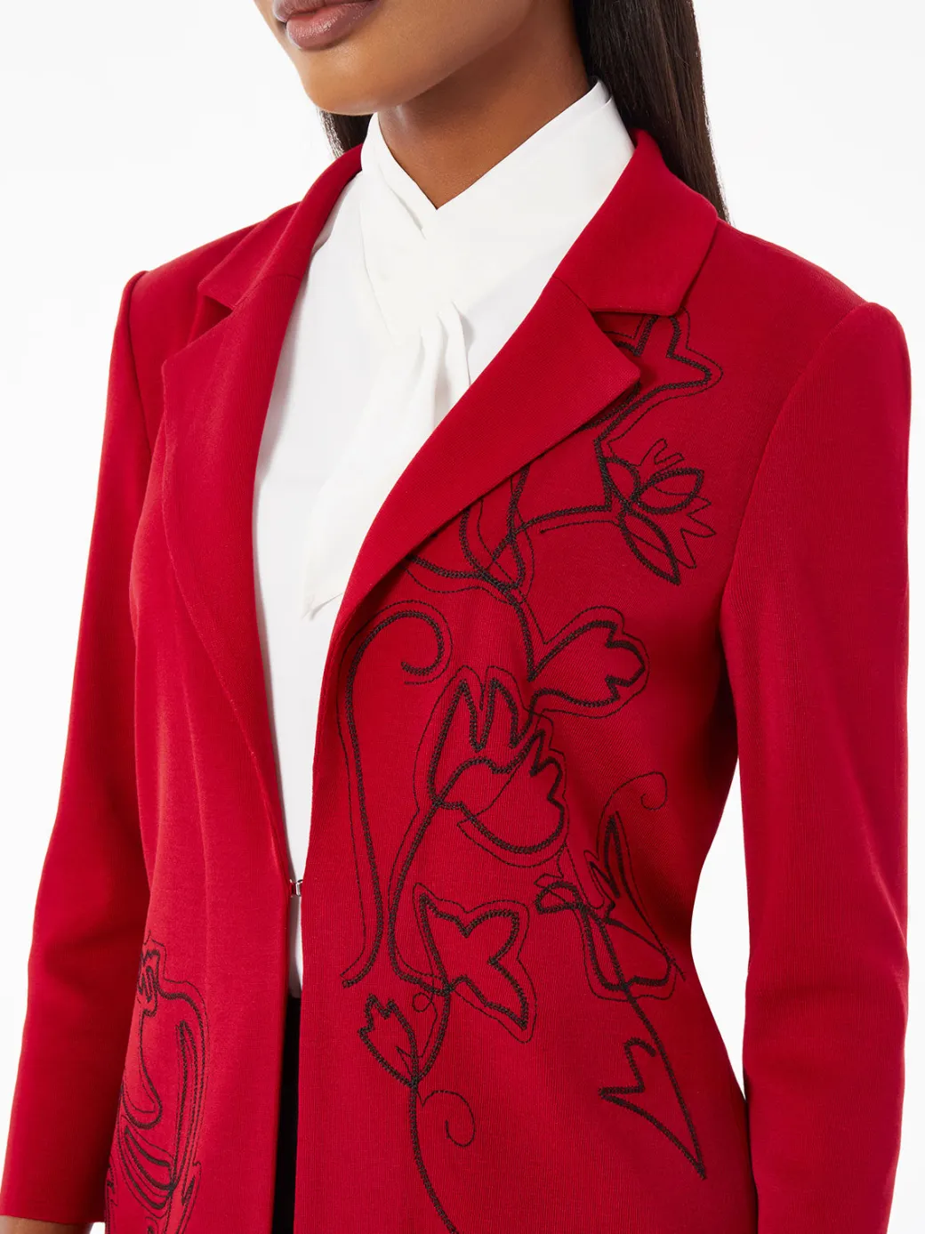 Heritage Fit Floral Embroidery Long Knit Jacket|Misook Fashion