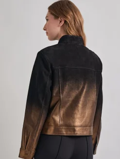 Heritage Fit Gold Ombre Suede Leather Trucker Jacket|Misook Discount