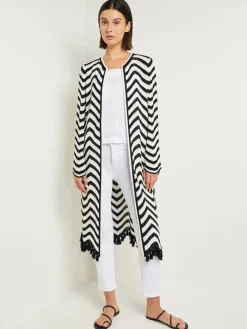 Heritage Fit Jacket - Chevron Fringe Trim Intarsia Knit|Misook New