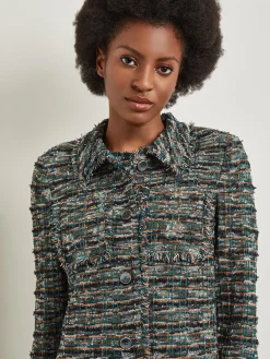 Heritage Fit Lapel Jacket - Fringe Trim Tweed Knit|Misook Online