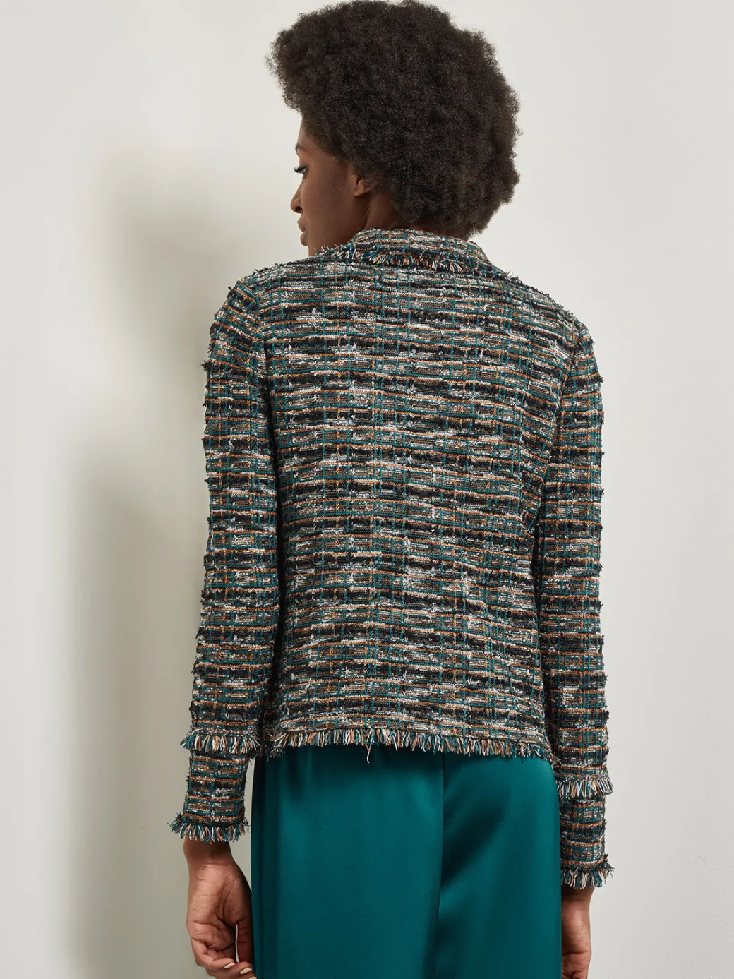 Heritage Fit Lapel Jacket - Fringe Trim Tweed Knit|Misook Online