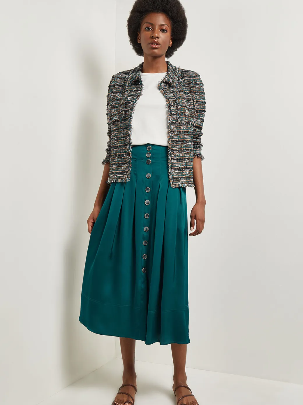 Heritage Fit Lapel Jacket - Fringe Trim Tweed Knit|Misook Online