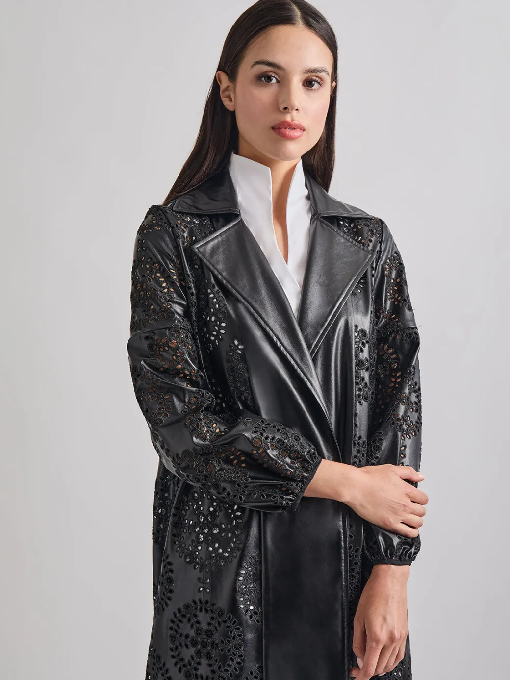 Heritage Fit Open Front Vegan Leather Jacket|Misook Clearance